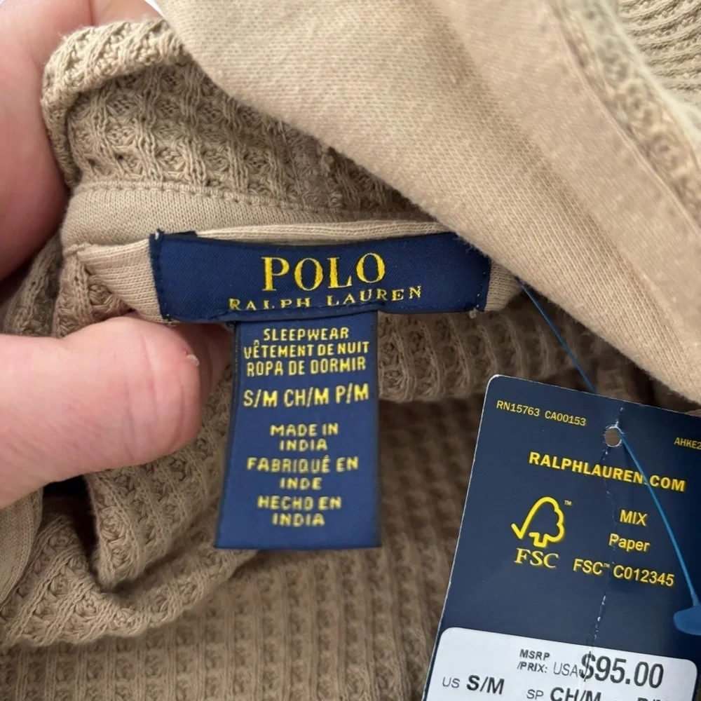 Polo Ralph Lauren Men’s Thermal Hooded Robe Size Small Medium New Tan